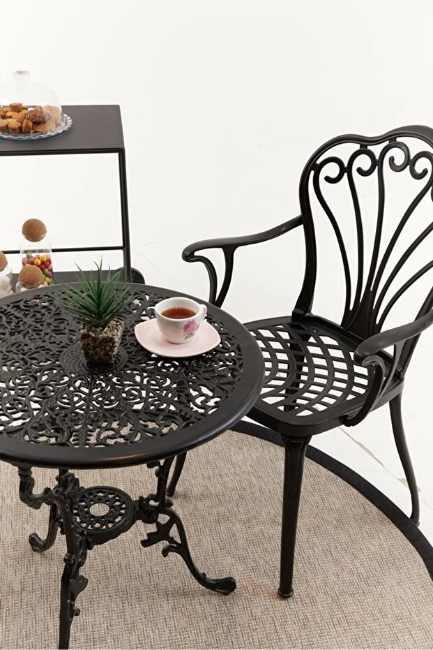 Black Döküm Balçe Balkon Bistro Set